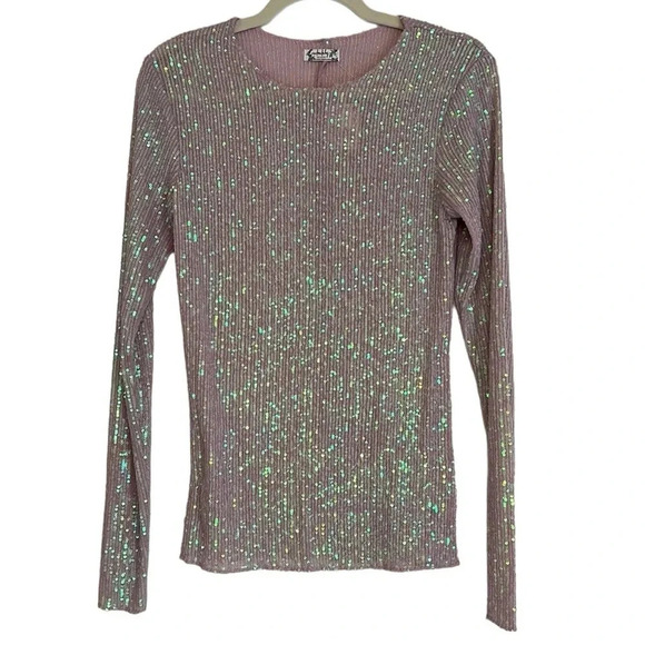 Free People Gold Rush Sequin Long Sleeve Top Neutral Multi Small NWT Glam Party - Picture 2 of 7